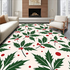 Festive Holly Leaf Berry Cluster Rug