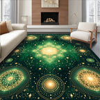 Emerald and Gold Celestial Mandala Rug