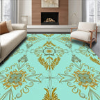 Intricate Gold Floral Damask Pattern Rug
