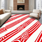 Red White Swirl Stripe Arrangement Rug