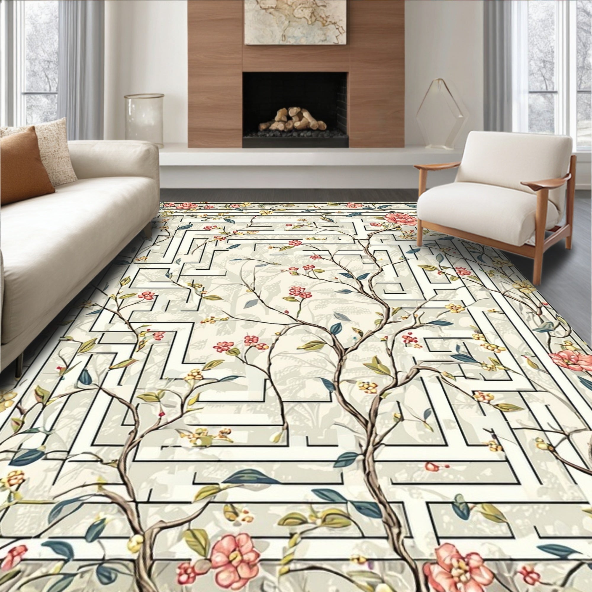 Whimsical Floral Maze Pattern Rug