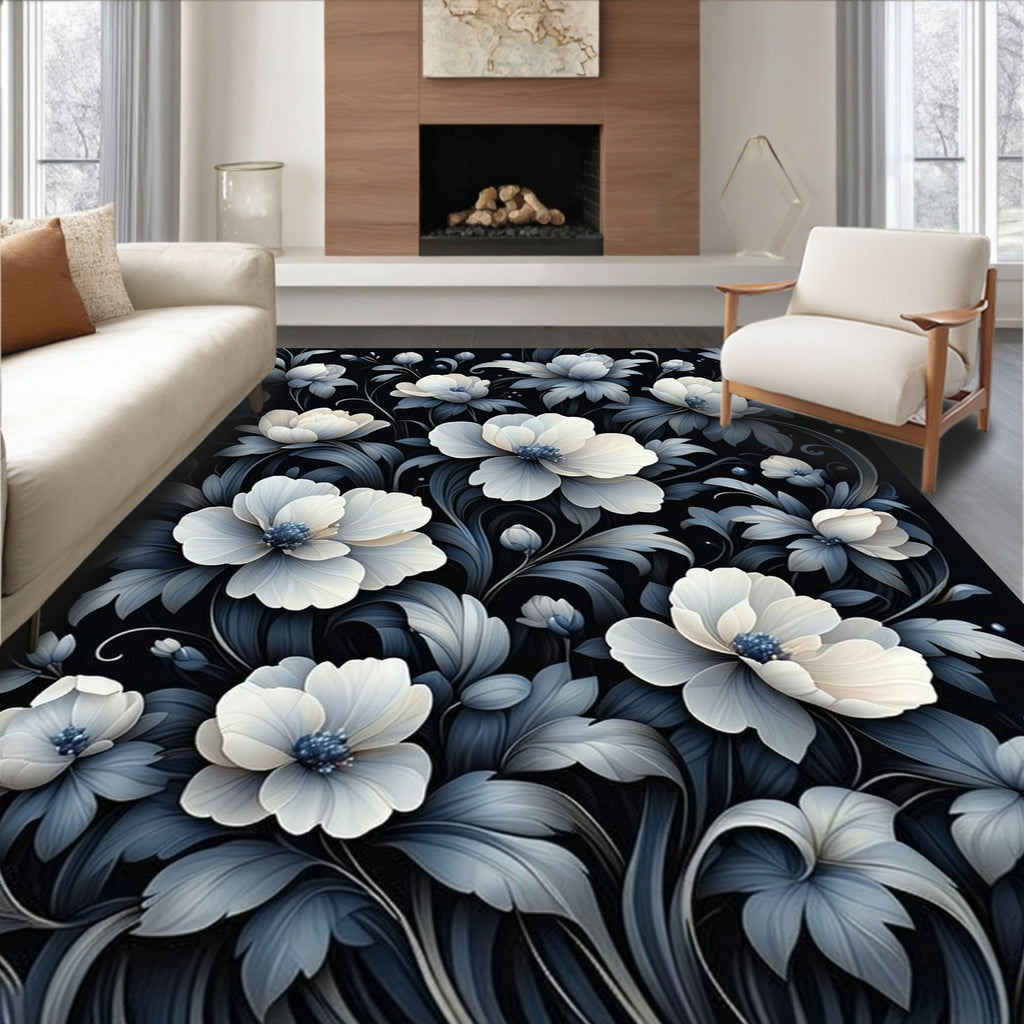 Dark Floral Elegance Print Rug
