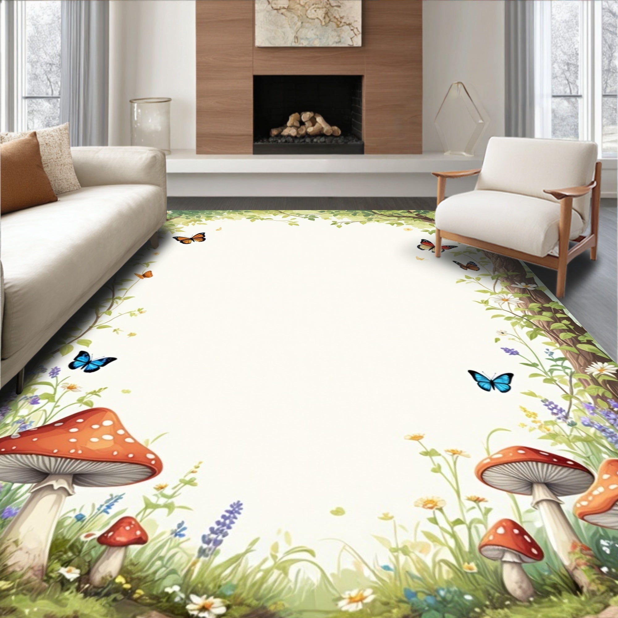Enchanted Forest Butterflies and Mushrooms Rug