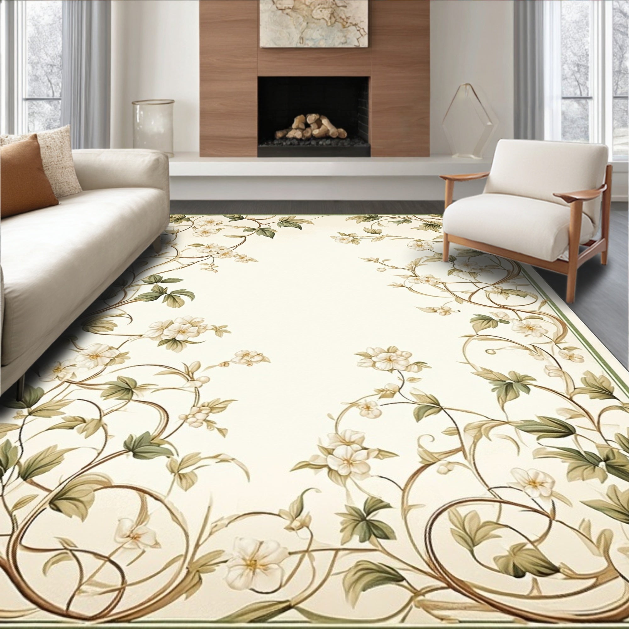 Elegant Floral Vine Botanical Design Rug