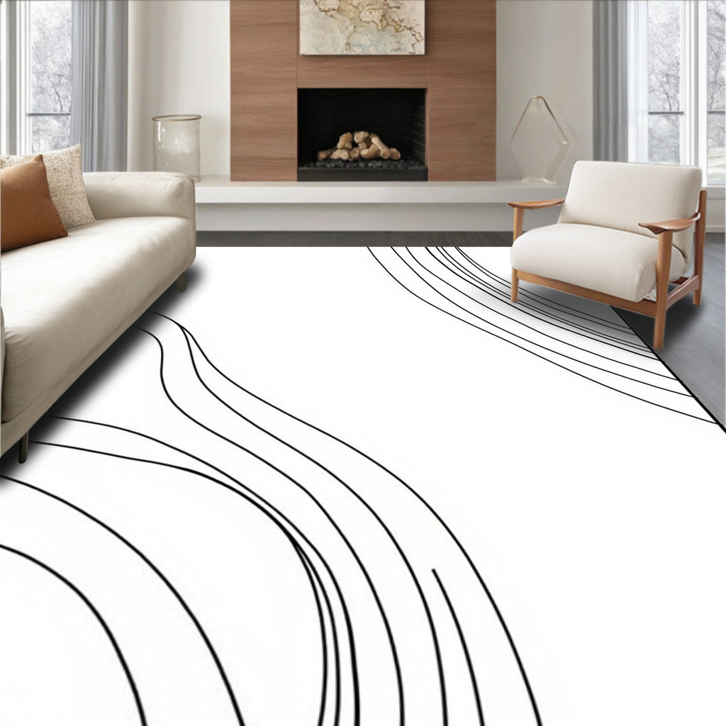 Minimalist Wavy Line Abstract Design Rug