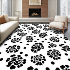 Striking Black White Floral Polka Dot Rug