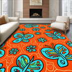Blue Butterflies Flowers Pattern Rug
