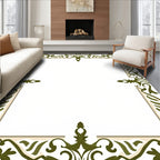Ornate Olive Green Scrollwork Border Rug