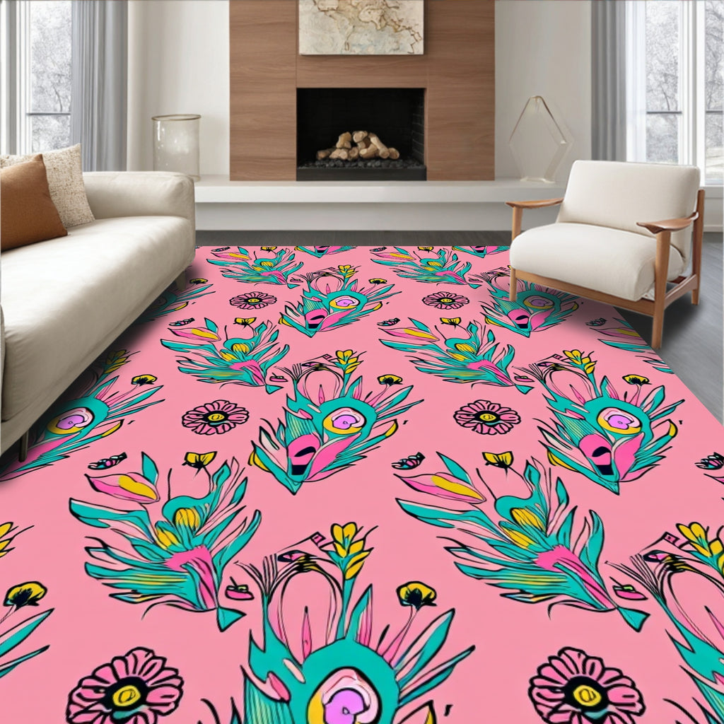 Bold Floral And Feather Design Rug