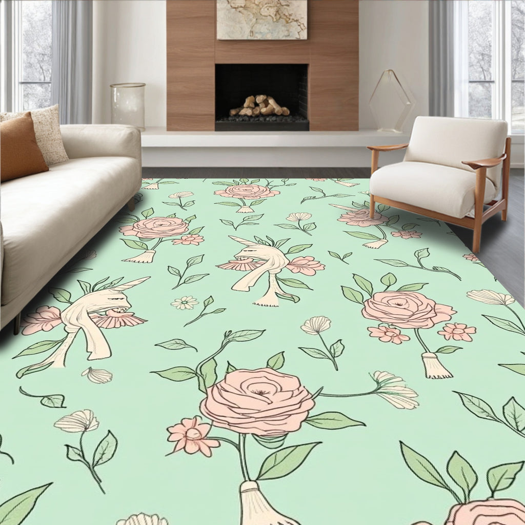 Whimsical Floral Unicorn Pattern Art Rug