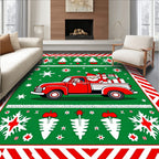 Vintage RedTruck Santa Hat Christmas Snowflakes Rug