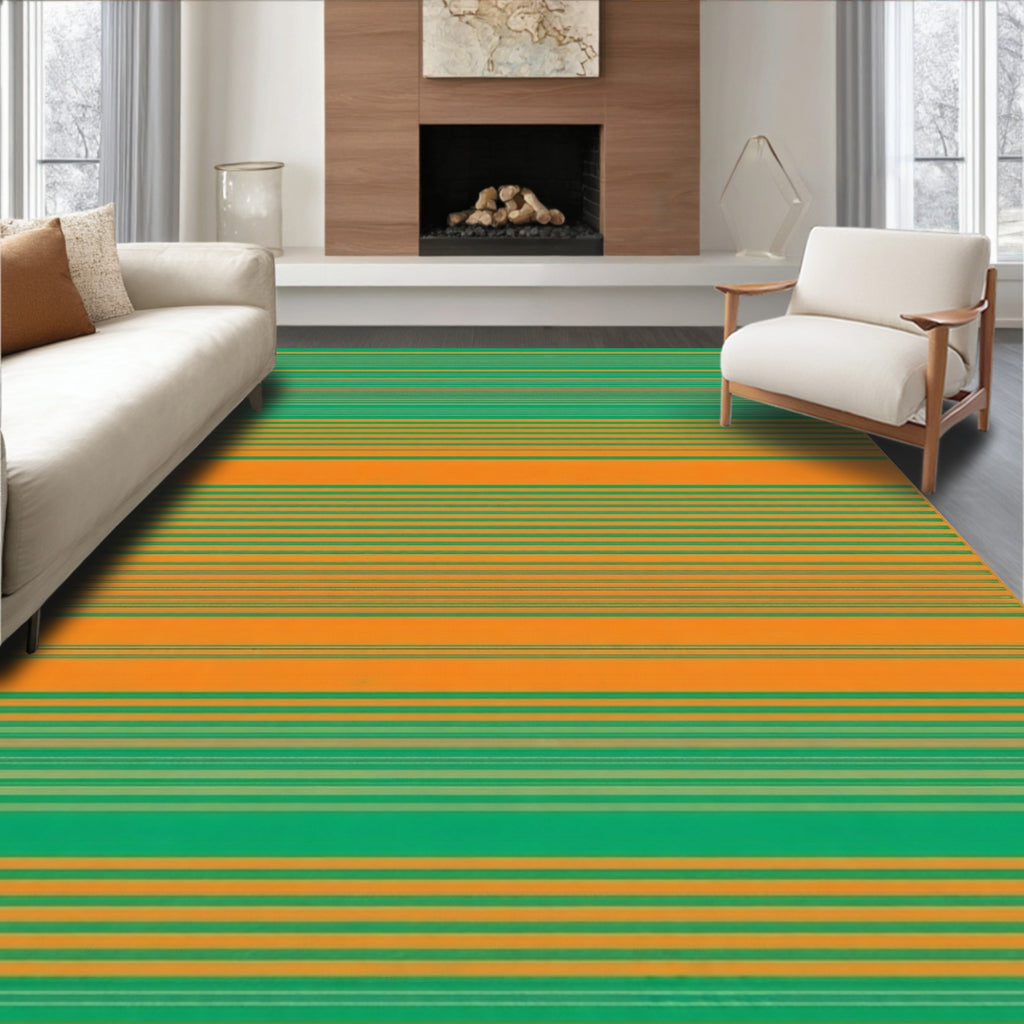 Bright Orange Green Striped Design Rug