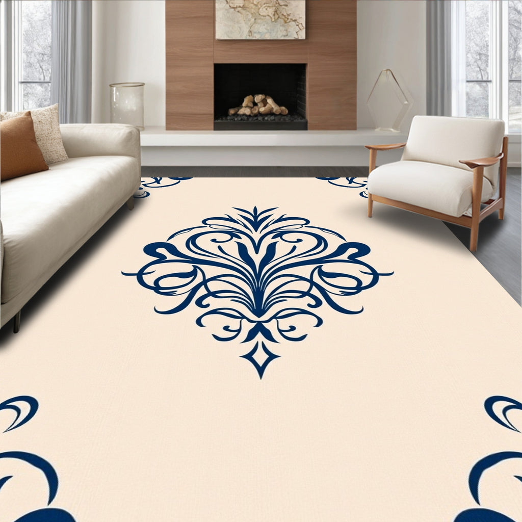 Classic Blue Damask Ornament Rug