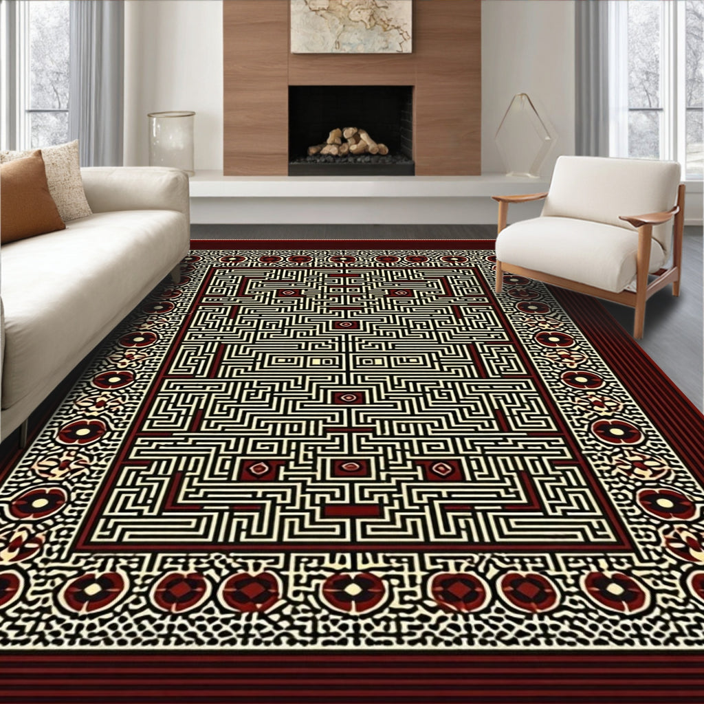 Intricate Geometric Maze Pattern Rug