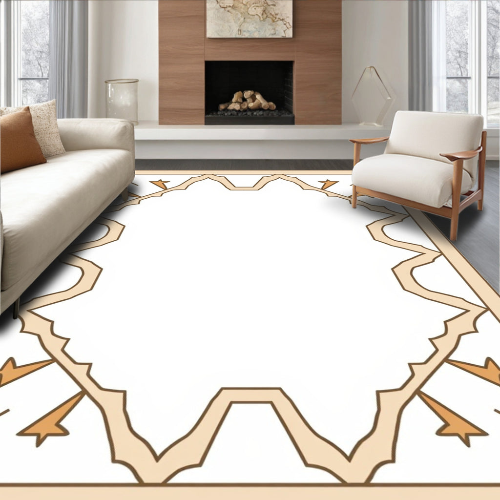 Cream Orange Abstract Geometric Design Rug