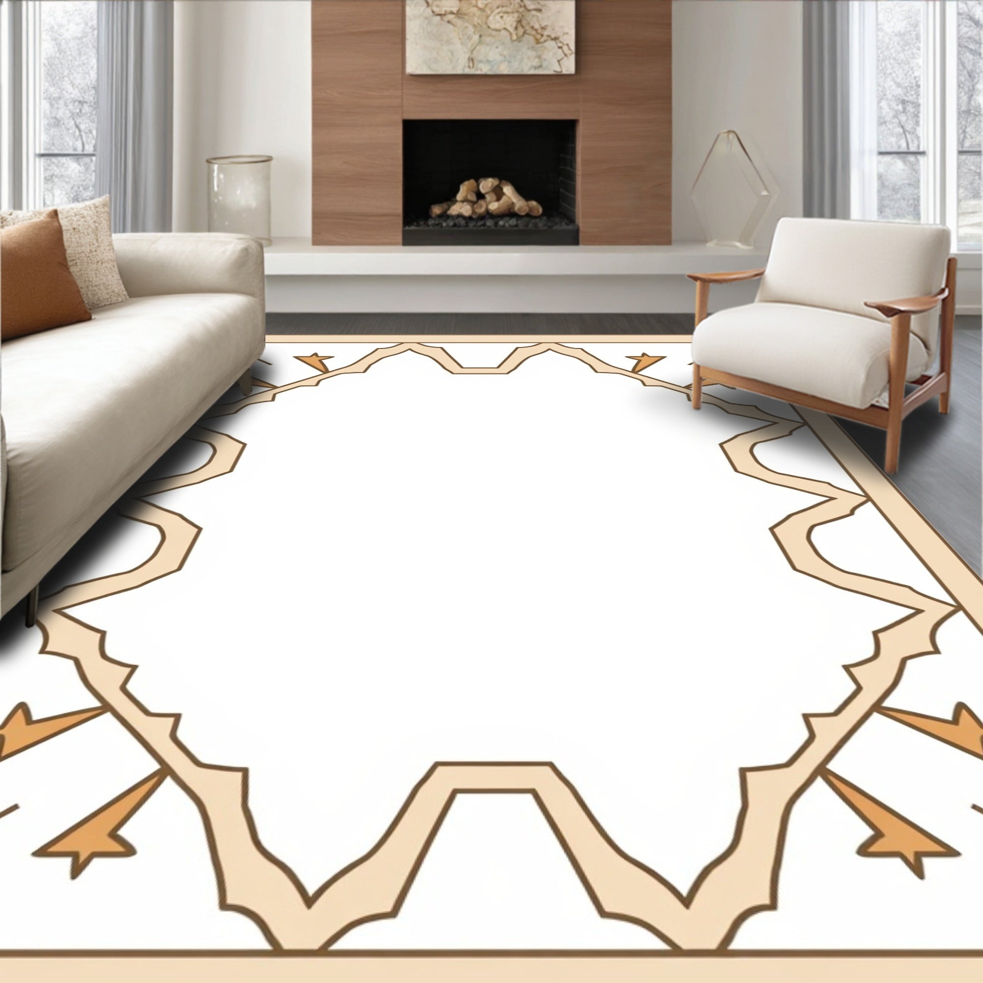 Cream Orange Abstract Geometric Design Rug