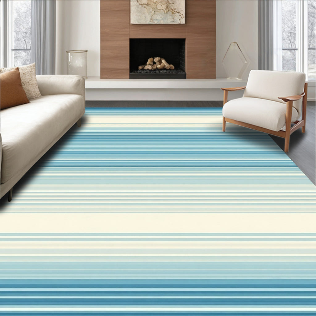 Aqua Blue Horizontal Linear Pattern Rug