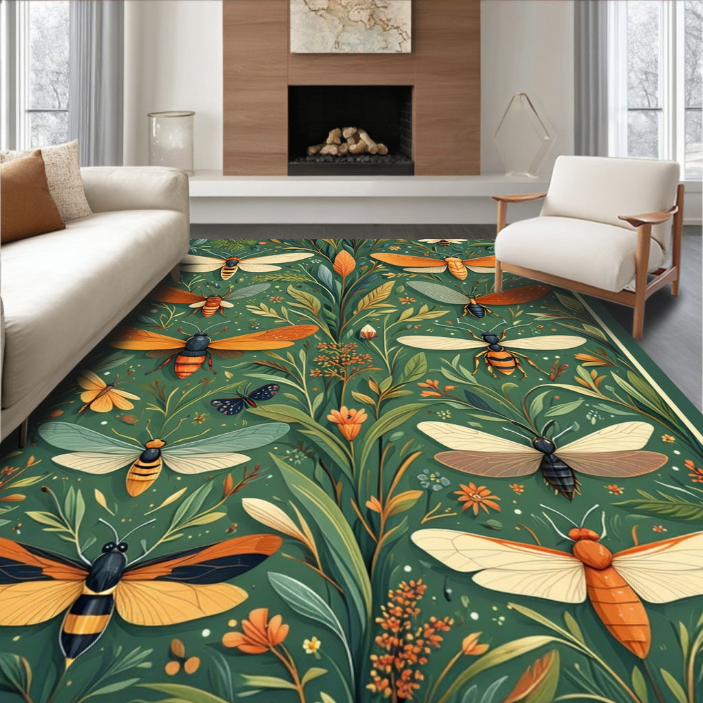 Nature Inspired Insect Botanical Pattern Rug