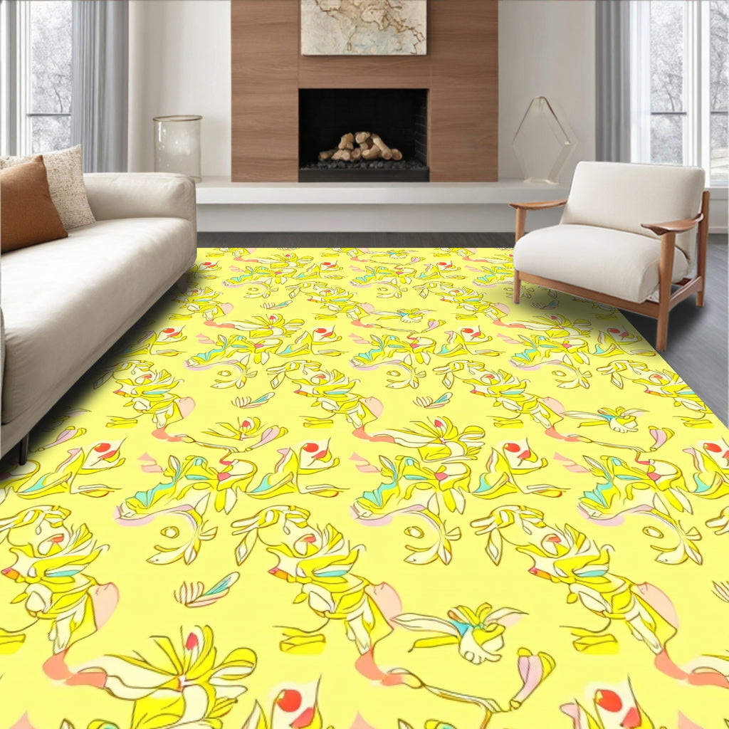Abstract Yellow Linear Pattern Rug