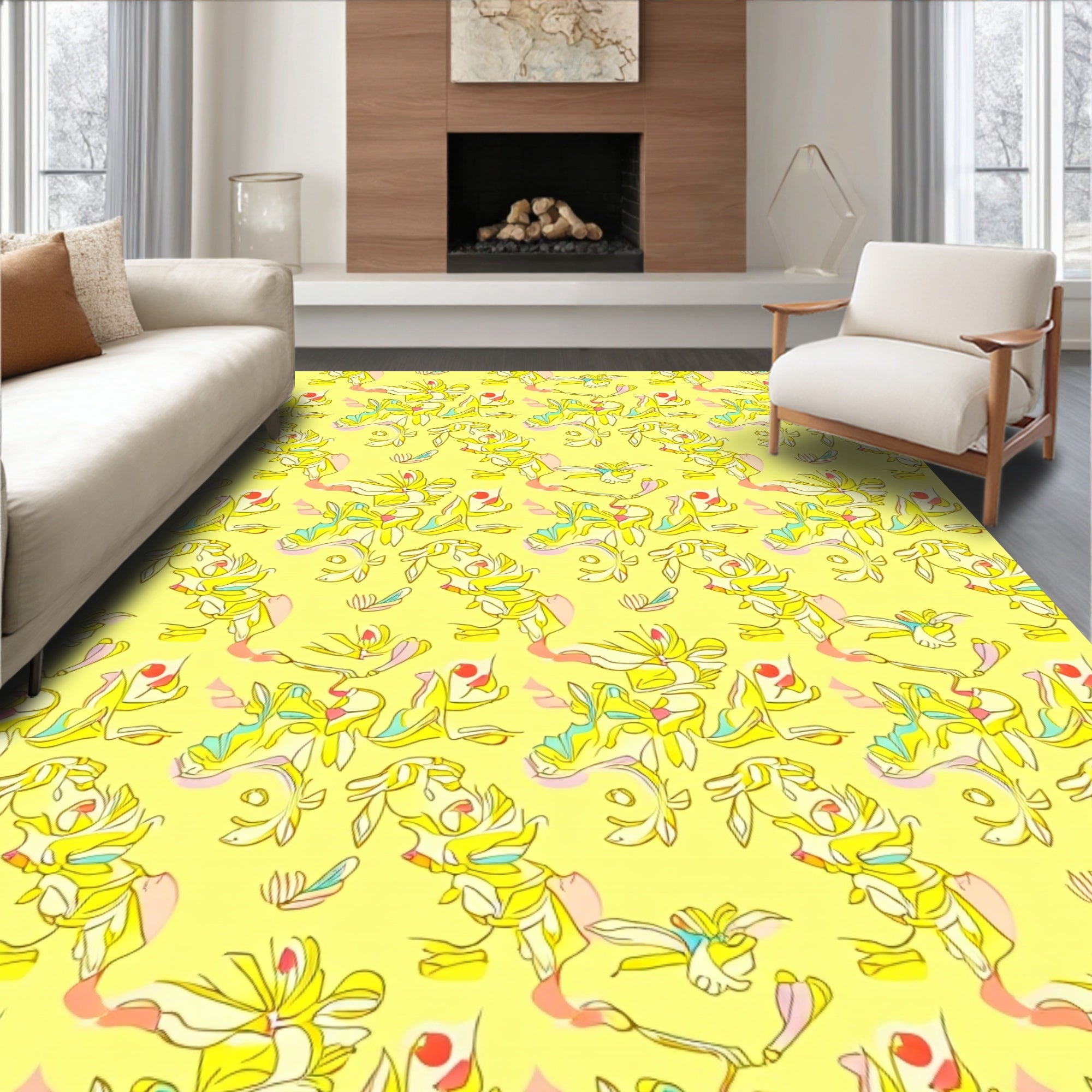 Abstract Yellow Linear Pattern Rug