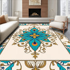 Ornate Peacock Feather Floral Medallion Rug