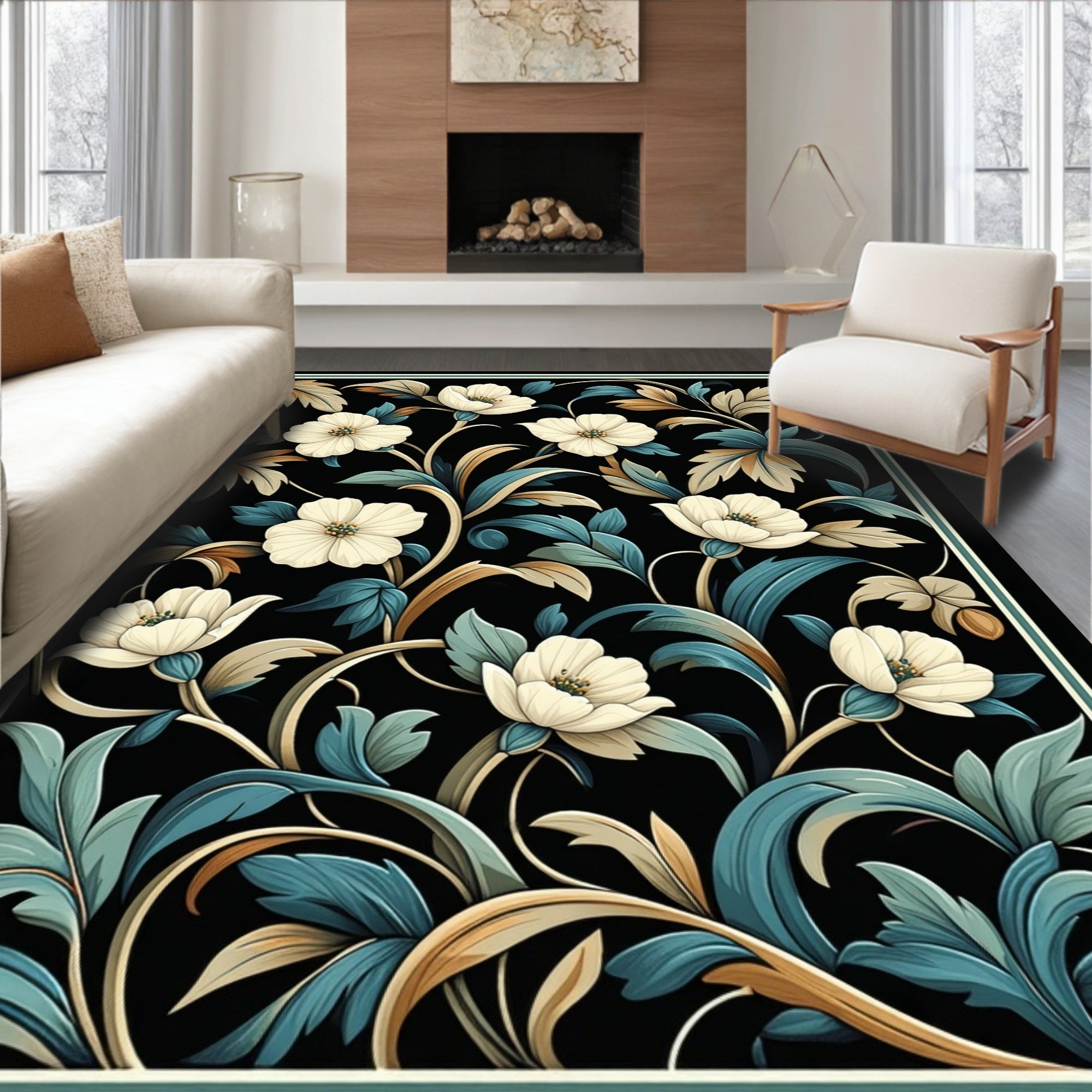 Ornate Floral Vine Pattern Rug