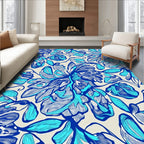 Blue White Floral Sketch Area Rug