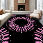 Pink Medallion Foliage Black Contemporary Rug