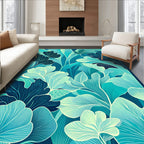 Abstract Teal Leaf Pattern Rug
