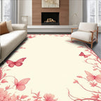 Pink Floral Butterfly Border Design Rug