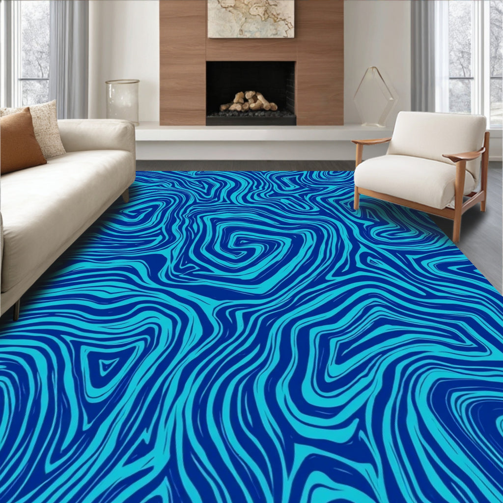 Abstract Blue Swirl Pattern Rug