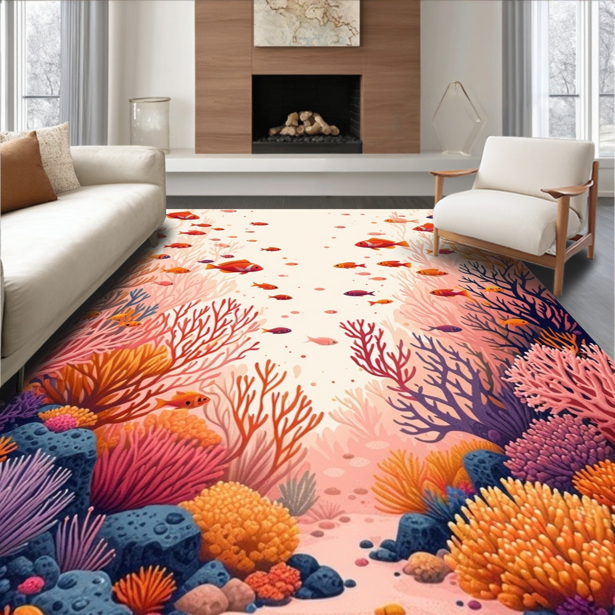 Coral Reef Fish Splash Design Rug