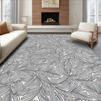 Artistic Black White Leaf Pattern Rug