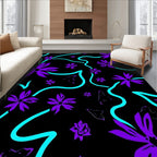Bold Purple Floral With Teal Swirls Rug