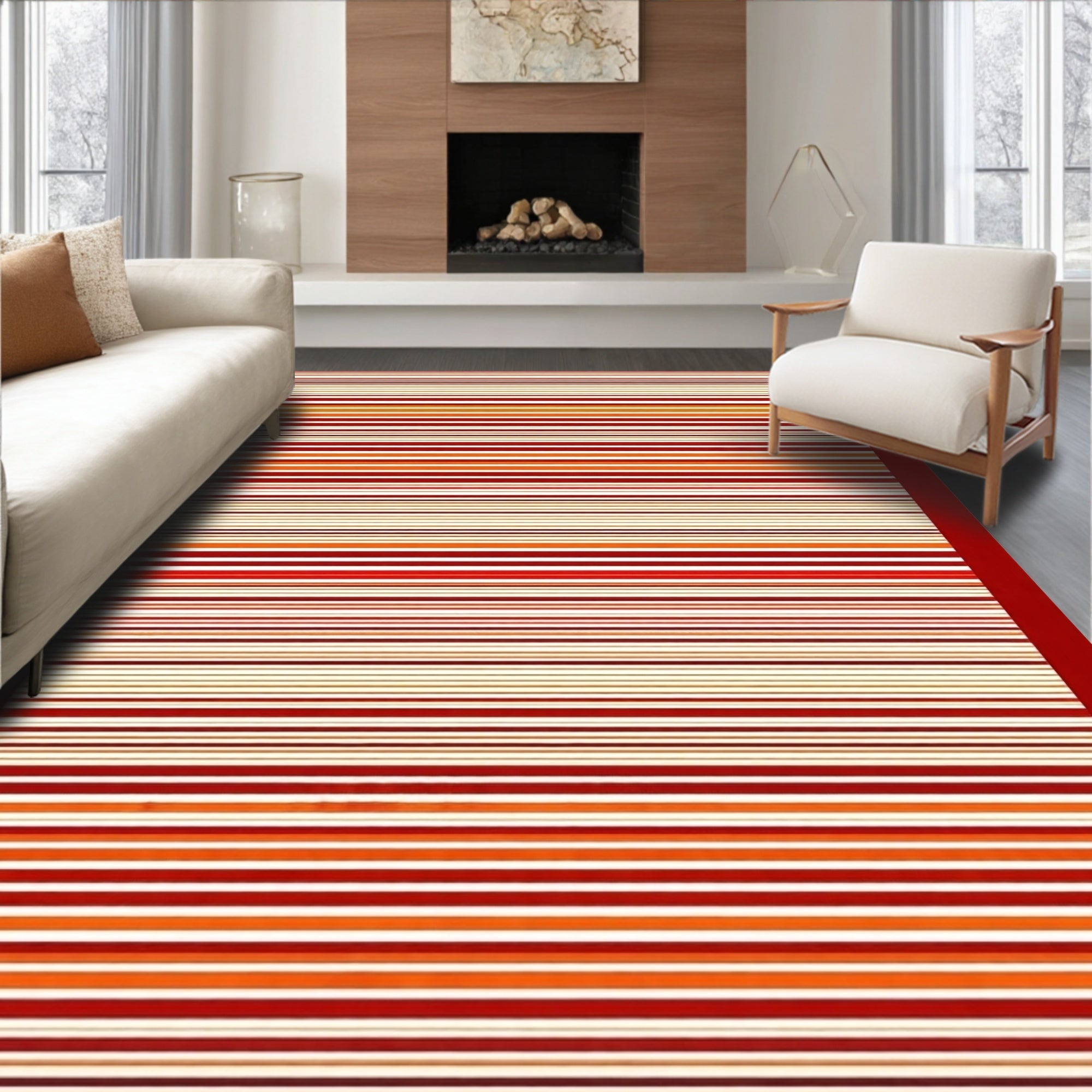 Warm Tones Striped Pattern Runner Rug