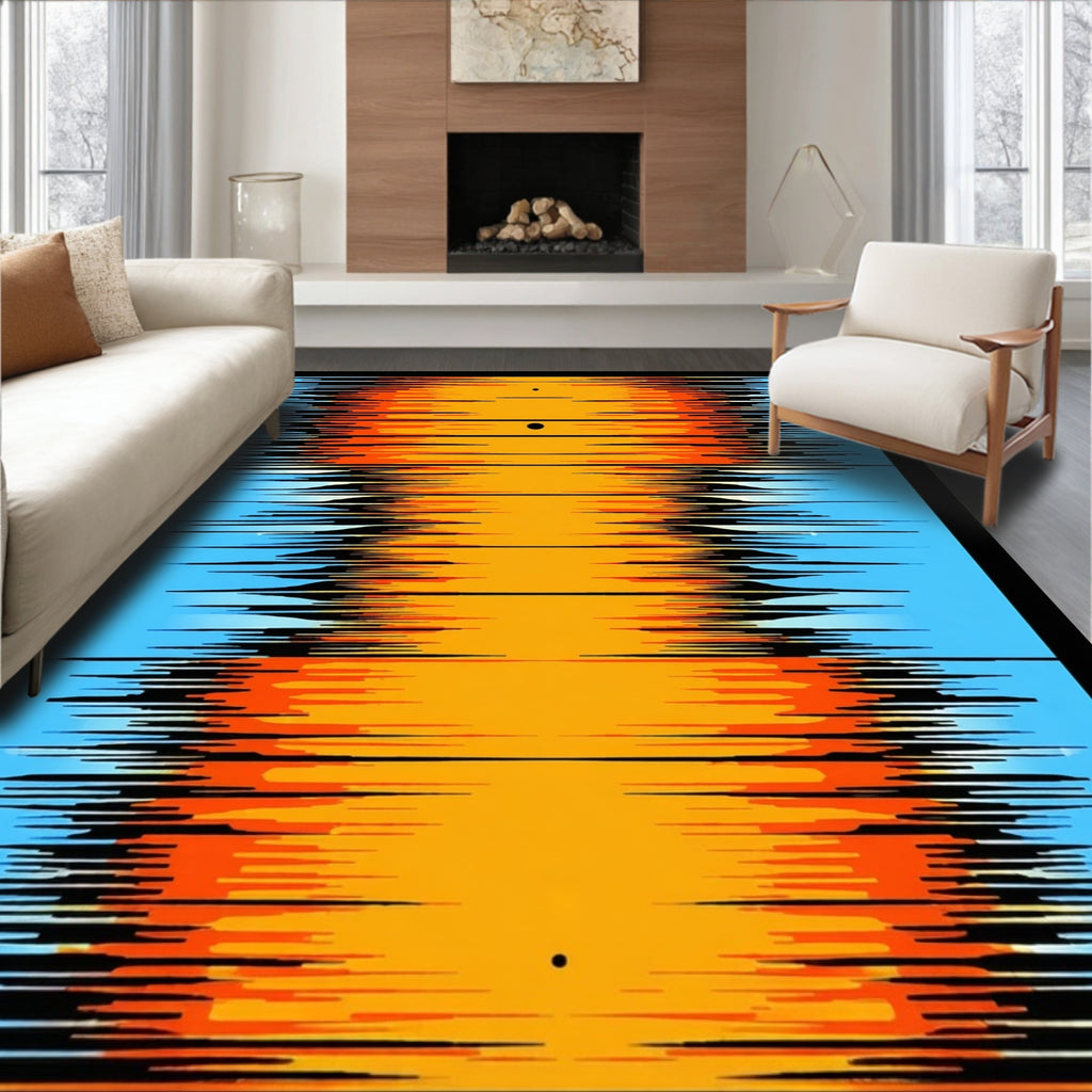 Abstract Orange Blue Gradient Lines Rug