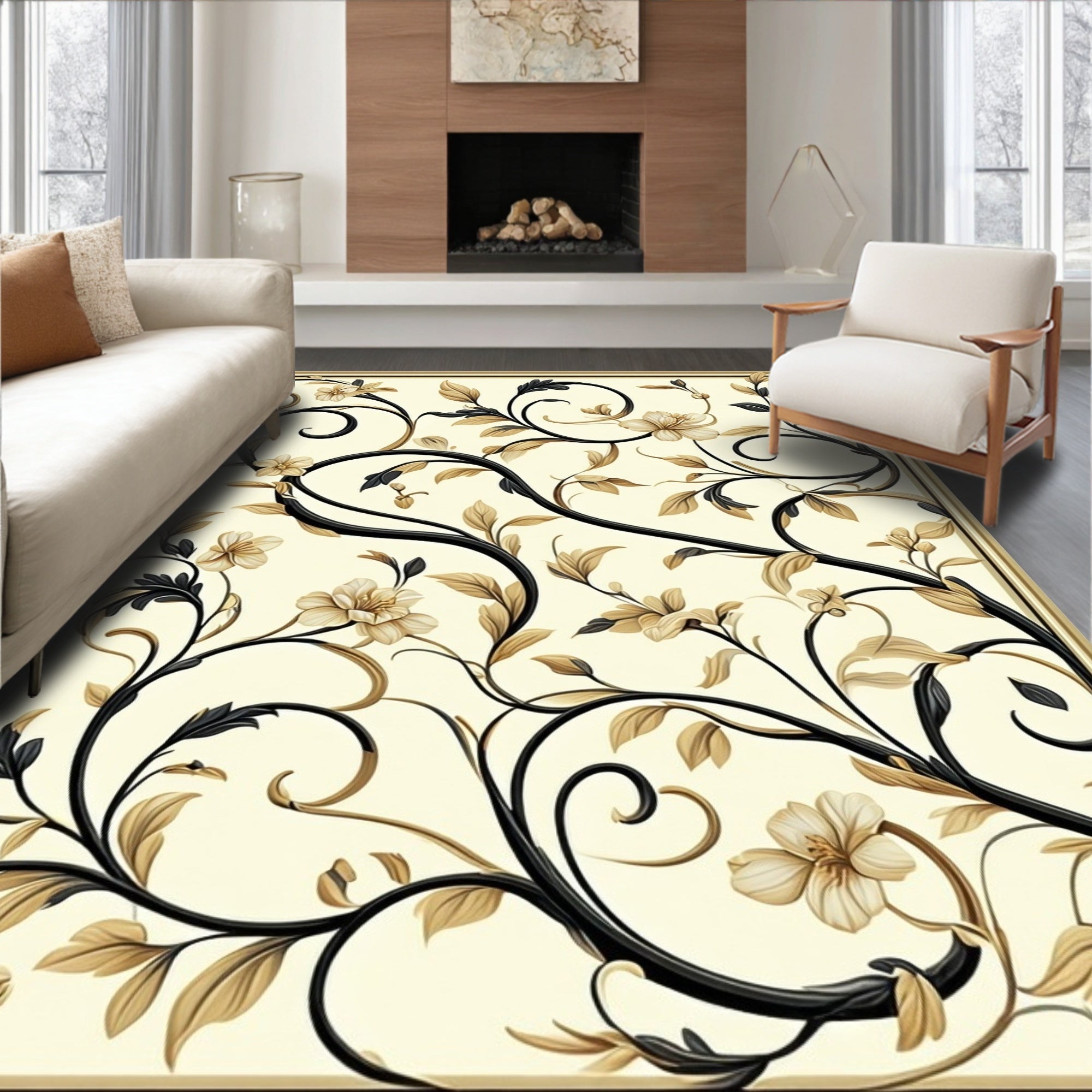 Ornate Floral Vine Design Rug