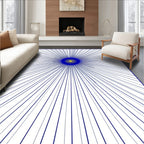 Abstract Sunburst Blue Yellow Radiating Rug