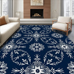 Navy White Snowflake Mandala Arrangement Rug