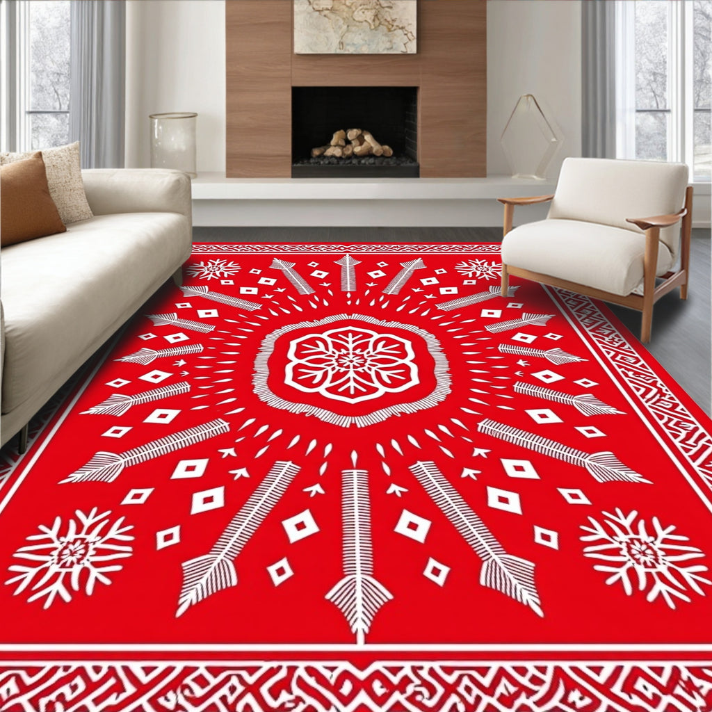 Bold Crimson Radial Arrow Medallion Rug
