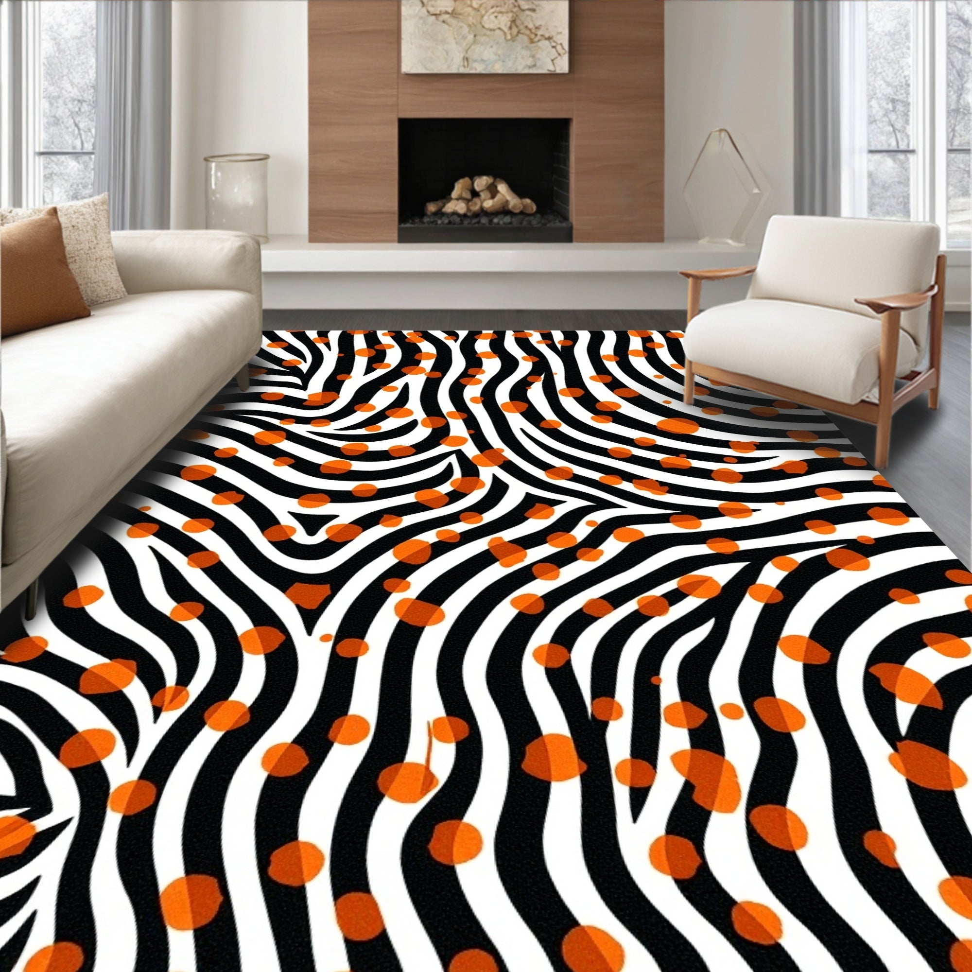 Bold Stripes And Dots Abstract Rug