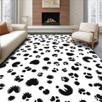 Black White Floral Paw Print Design Rug