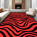 Bold Red Black Wavy Stripes Rug