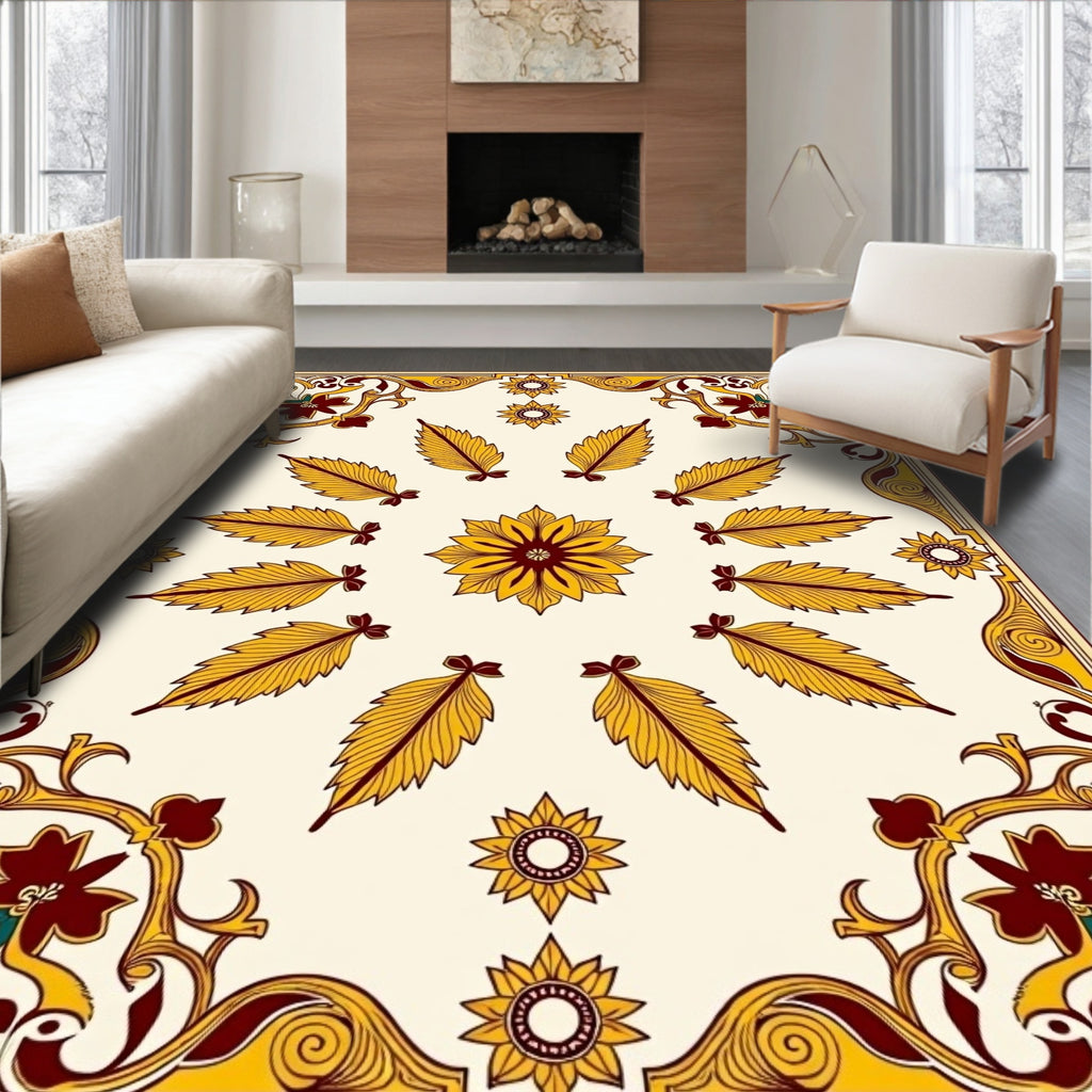 Ornate Floral Leaf Medallion Design Rug