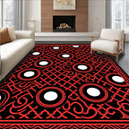 Bold Red Circles Tribal Grid Rug