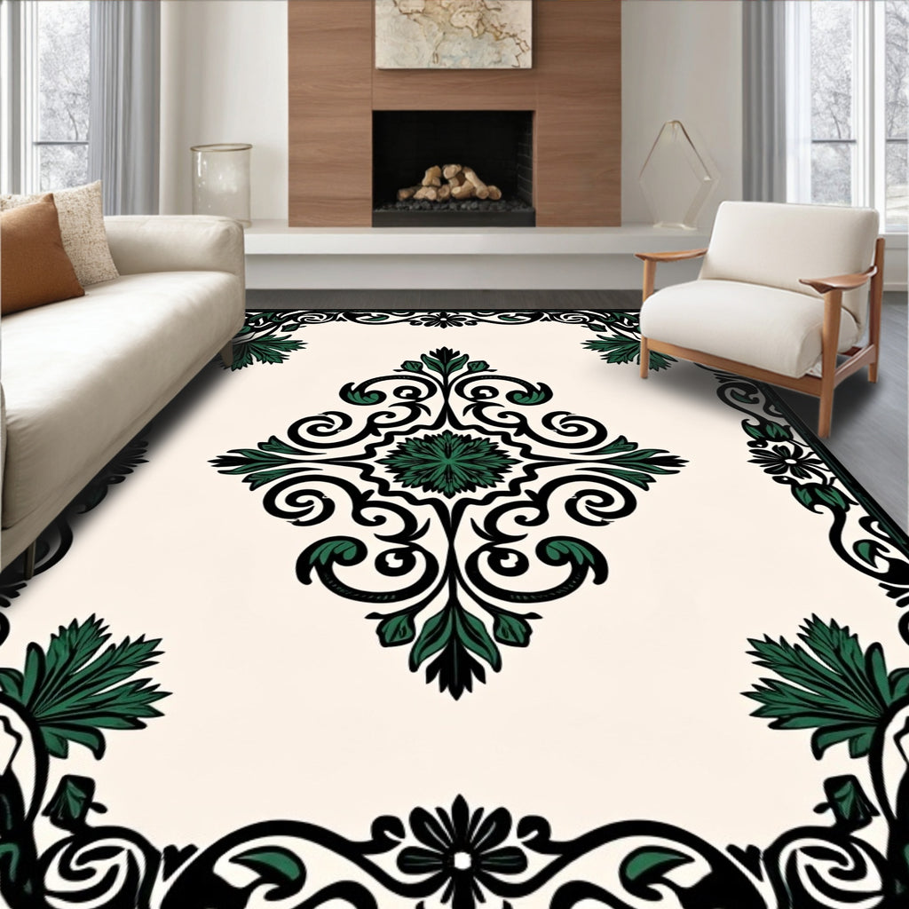 Ornate Floral Scrollwork Pattern Rug