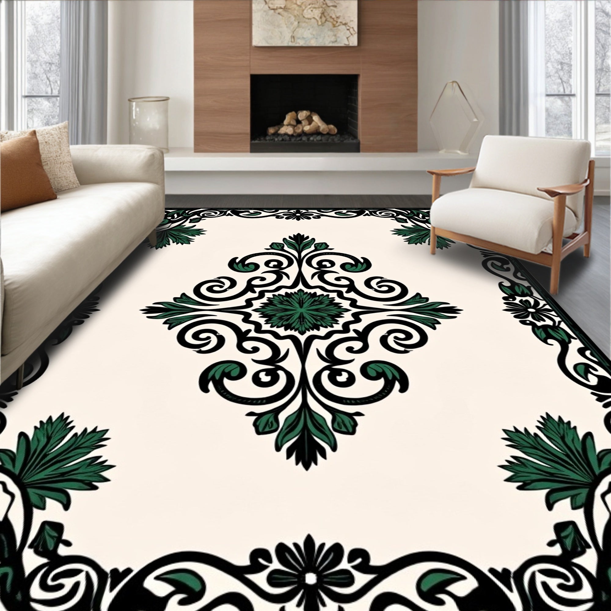 Ornate Floral Scrollwork Pattern Rug