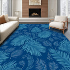 Blue Tropical Palm Leaf Pattern Rug