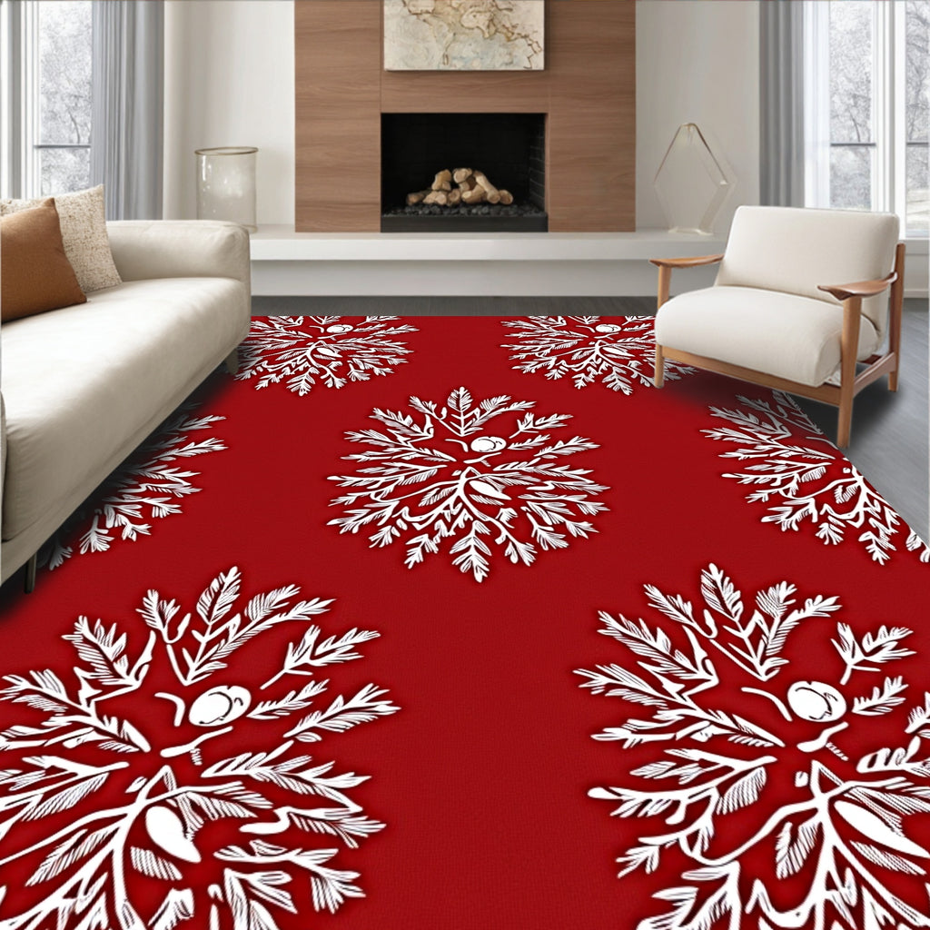 Crimson White Floral Botanical Medallion Rug