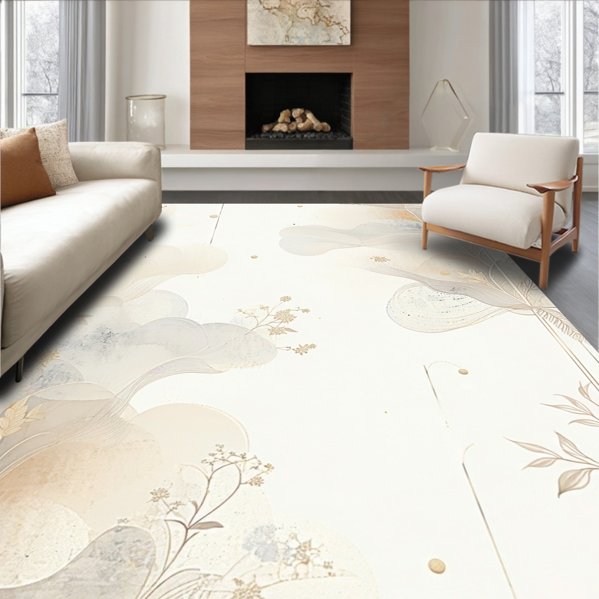 Ethereal Floral Outline Scenic Pattern Rug